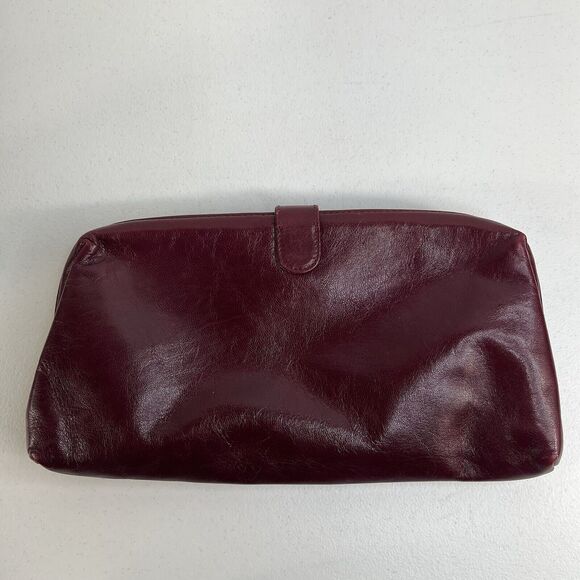 Sakowitz Saks Clutch Cranberry Marlot Burgundy Italian Leather Handbag Italy - Picture 5 of 16